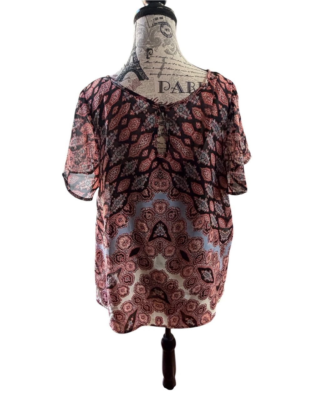 Knox Rose Coral and Black Crochet-Trim Boho Tunic - Picture 3 of 7